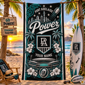 Auspiritmerch Port Adelaide Power Premium Bath/ Beach Towel Personalized Gift For Fan