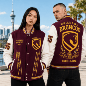 Auspiritmerch Brisbane Broncos Baseball Jacket Custom Name & Number Gift For Fan