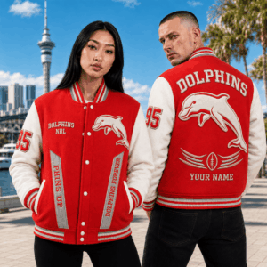 Auspiritmerch Dolphins Baseball Jacket Custom Name & Number Gift For Fan