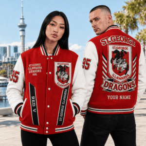 Auspiritmerch St George Illawarra Dragons Baseball Jacket Custom Name & Number Gift For Fan