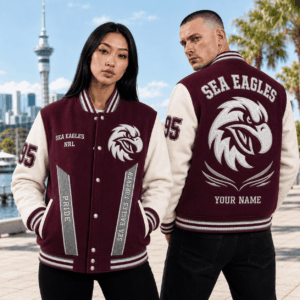 Auspiritmerch Manly Warringah Sea Eagles Baseball Jacket Custom Name & Number Gift For Fan