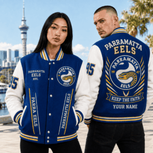 Auspiritmerch Parramatta Eels Baseball Jacket Custom Name & Number Gift For Fan