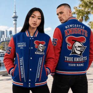 Auspiritmerch Newcastle Knights Baseball Jacket Custom Name & Number Gift For Fan