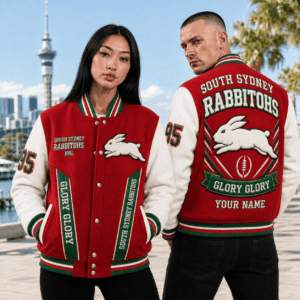 Auspiritmerch South Sydney Rabbitohs Baseball Jacket Custom Name & Number Gift For Fan