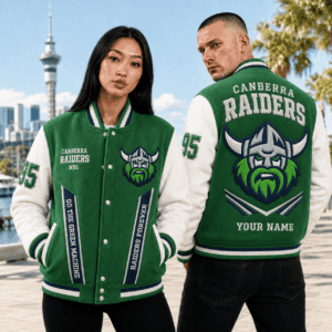 Auspiritmerch Canberra Raiders Baseball Jacket Custom Name & Number Gift For Fan