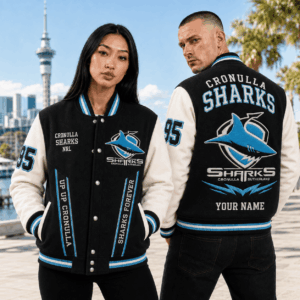 Auspiritmerch Cronulla-Sutherland Sharks Baseball Jacket Custom Name & Number Gift For Fan