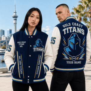 Auspiritmerch Gold Coast Titans Baseball Jacket Custom Name & Number Gift For Fan