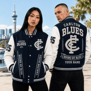 Auspiritmerch Carlton Blues Baseball Jacket Custom Name & Number Gift For Fan
