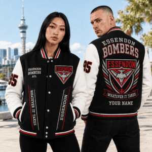 Auspiritmerch Essendon Bombers Baseball Jacket Custom Name & Number Gift For Fan