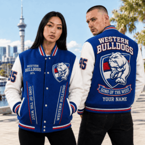 Auspiritmerch Western Bulldogs Baseball Jacket Custom Name & Number Gift For Fan
