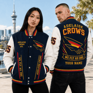 Auspiritmerch Adelaide Crows Baseball Jacket Custom Name & Number Gift For Fan