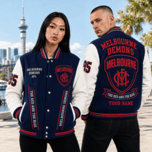 Auspiritmerch Melbourne Demons Baseball Jacket Custom Name & Number Gift For Fan