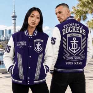 Auspiritmerch Fremantle Dockers Baseball Jacket Custom Name & Number Gift For Fan