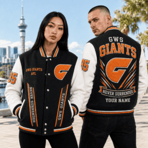 Auspiritmerch GWS Giants Baseball Jacket Custom Name & Number Gift For Fan