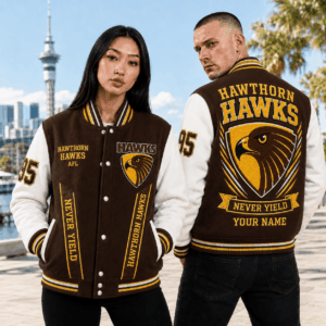 Auspiritmerch Hawthorn Hawks Baseball Jacket Custom Name & Number Gift For Fan