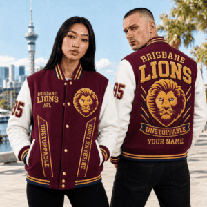 Auspiritmerch Brisbane Lions Baseball Jacket Custom Name & Number Gift For Fan