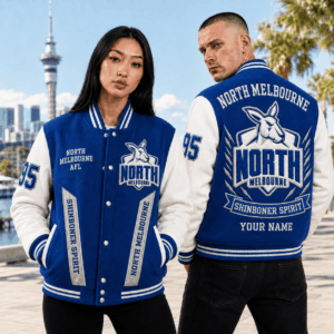 Auspiritmerch North Melbourne Kangaroos Baseball Jacket Custom Name & Number Gift For Fan