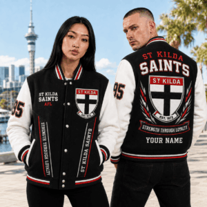 Auspiritmerch St Kilda Saints Baseball Jacket Custom Name & Number Gift For Fan
