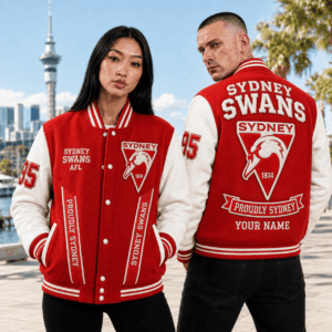 Auspiritmerch Sydney Swans Baseball Jacket Custom Name & Number Gift For Fan