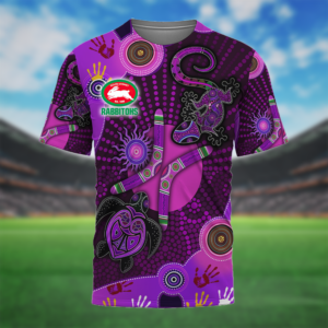 Auspiritmerch South Sydney Rabbitohs Aboriginal Style Unisex 3D T-Shirt Custom Name Gift For Fans