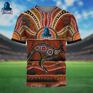 Auspiritmerch Gold Coast Titans Aboriginal Style T-Shirt Custom Name Gift For Fans