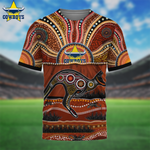 Auspiritmerch North Queensland Cowboys Aboriginal Style T-Shirt Custom Name Gift For Fans