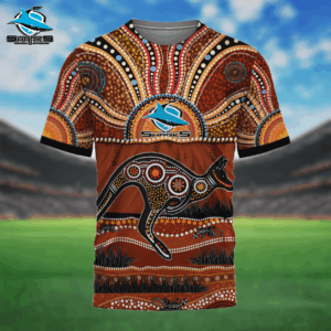 Auspiritmerch Cronulla-Sutherland Sharks Aboriginal Style T-Shirt Custom Name Gift For Fans