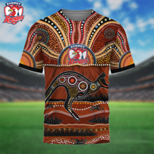 Auspiritmerch Sydney Roosters Aboriginal Style T-Shirt Custom Name Gift For Fans