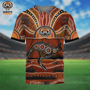Auspiritmerch Wests Tigers Aboriginal Style T-Shirt Custom Name Gift For Fans