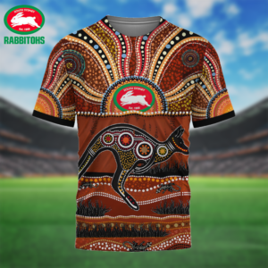 Auspiritmerch South Sydney Rabbitohs Aboriginal Style T-Shirt Custom Name Gift For Fans