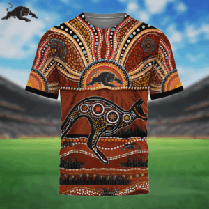Auspiritmerch Penrith Panthers Aboriginal Style T-Shirt Custom Name Gift For Fans