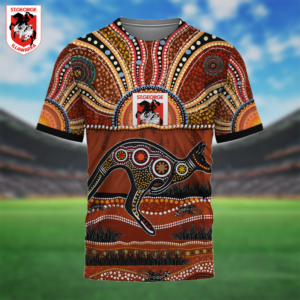 Auspiritmerch St. George Illawarra Dragons Aboriginal Style T-Shirt Custom Name Gift For Fans