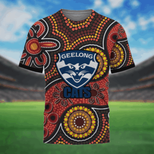Auspiritmerch Geelong Cats Aboriginal Style T-Shirt Custom Name Gift For Fans
