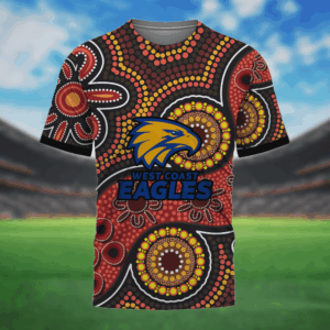 Auspiritmerch West Coast Eagles Aboriginal Style T-Shirt Custom Name Gift For Fans