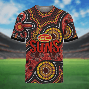 Auspiritmerch Gold Coast Suns Aboriginal Style T-Shirt Custom Name Gift For Fans