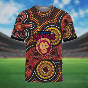 Auspiritmerch Brisbane Lions Aboriginal Style T-Shirt Custom Name Gift For Fans