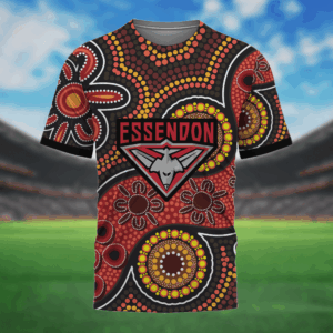 Auspiritmerch Essendon Aboriginal Style T-Shirt Custom Name Gift For Fans