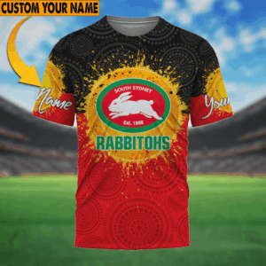 Auspiritmerch South Sydney Rabbitohs Aboriginal T-Shirt Custom Name Gift For Fan