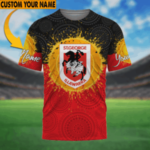 Auspiritmerch St. George Illawarra Dragons Aboriginal T-Shirt Custom Name Gift For Fan