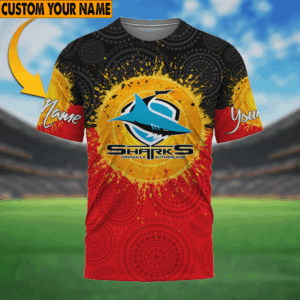 Auspiritmerch Cronulla-Sutherland Sharks Aboriginal T-Shirt Custom Name Gift For Fan