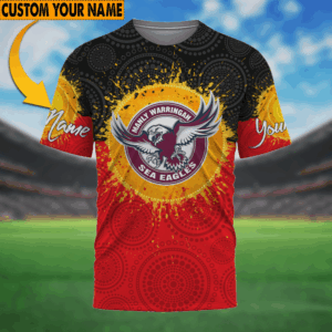 Auspiritmerch Manly Warringah Sea Eagles Aboriginal T-Shirt Custom Name Gift For Fan