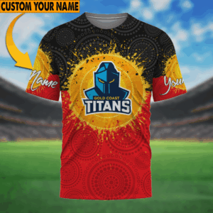 Auspiritmerch Gold Coast Titans Aboriginal T-Shirt Custom Name Gift For Fan