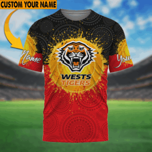 Auspiritmerch Wests Tigers Aboriginal T-Shirt Custom Name Gift For Fan