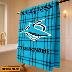Auspiritmerch Cronulla-Sutherland Sharks Premium Bath/ Beach Towel Personalized Gift For Fan