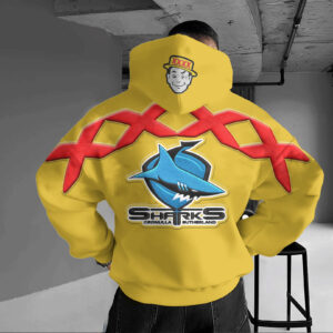 Auspiritmerch Cronulla-Sutherland Sharks x XXXX Gold Hoodie Custom Name Gift For Fan