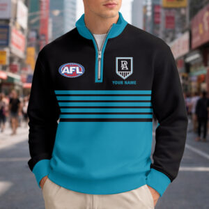 Auspiritmerch Port Adelaide Quarter Zip Sweatshirt Custom Name Gift For Fan