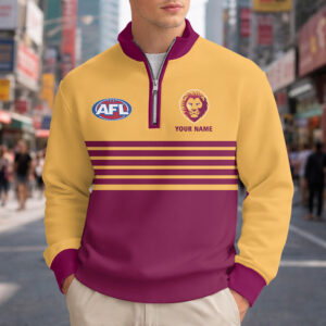 Auspiritmerch Brisbane Lions Quarter Zip Sweatshirt Custom Name Gift For Fan