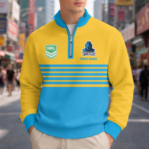 Auspiritmerch Gold Coast Titans Quarter Zip Sweatshirt Custom Name Gift For Fan