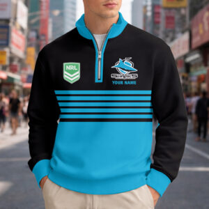 Auspiritmerch Cronulla-Sutherland Sharks Quarter Zip Sweatshirt Custom Name Gift For Fan