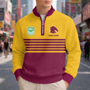 Auspiritmerch Brisbane Broncos Quarter Zip Sweatshirt Custom Name Gift For Fan